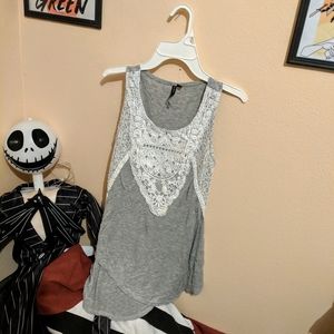 Nine Four One Hi-Lo Grey Tank Top With White Lace